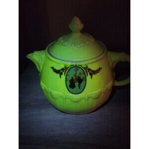 Uranium Glazed Silhouette TEAPOT VTG HALLS Drip-O-Later Colonial Couple RETRO